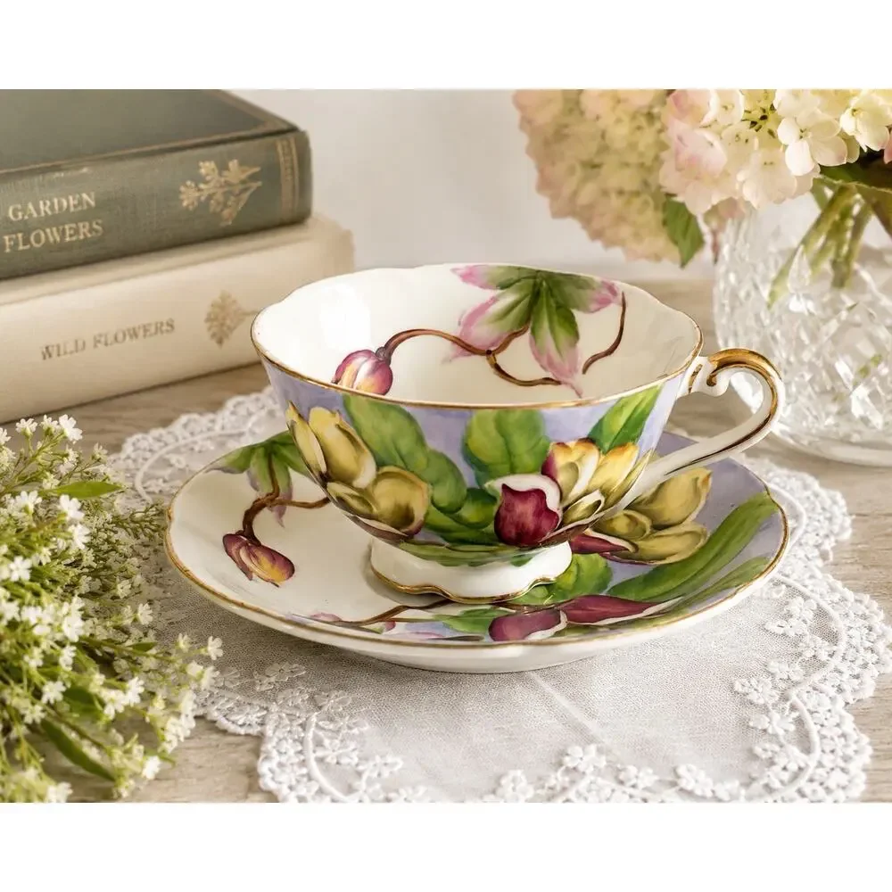 Vintage Wood Rose Hawaii Tea Cup & Saucer Hand Painted Floral Gold Trim Japan
